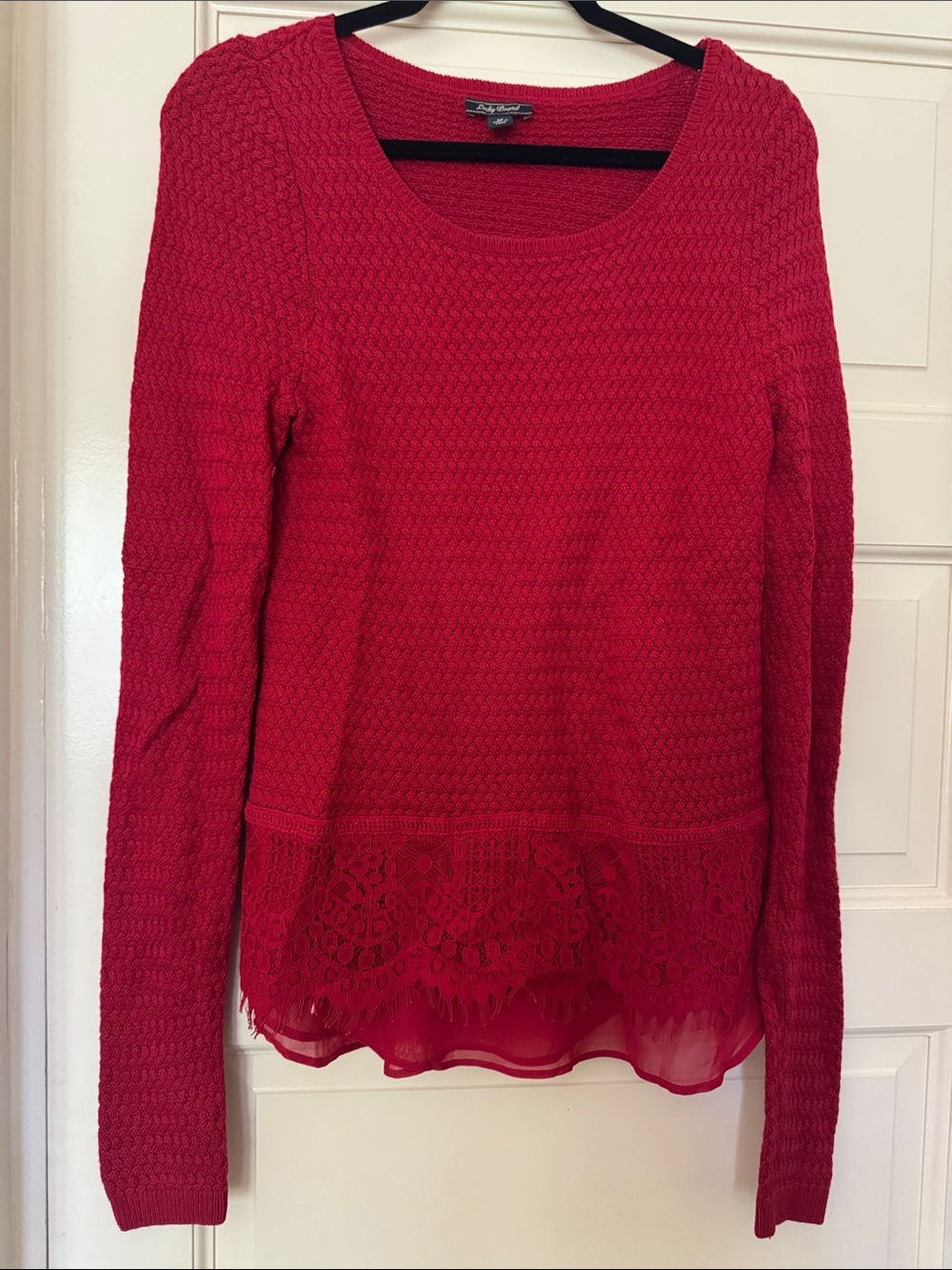 Lucky Brand Red Knit Sweater with Lace Hem